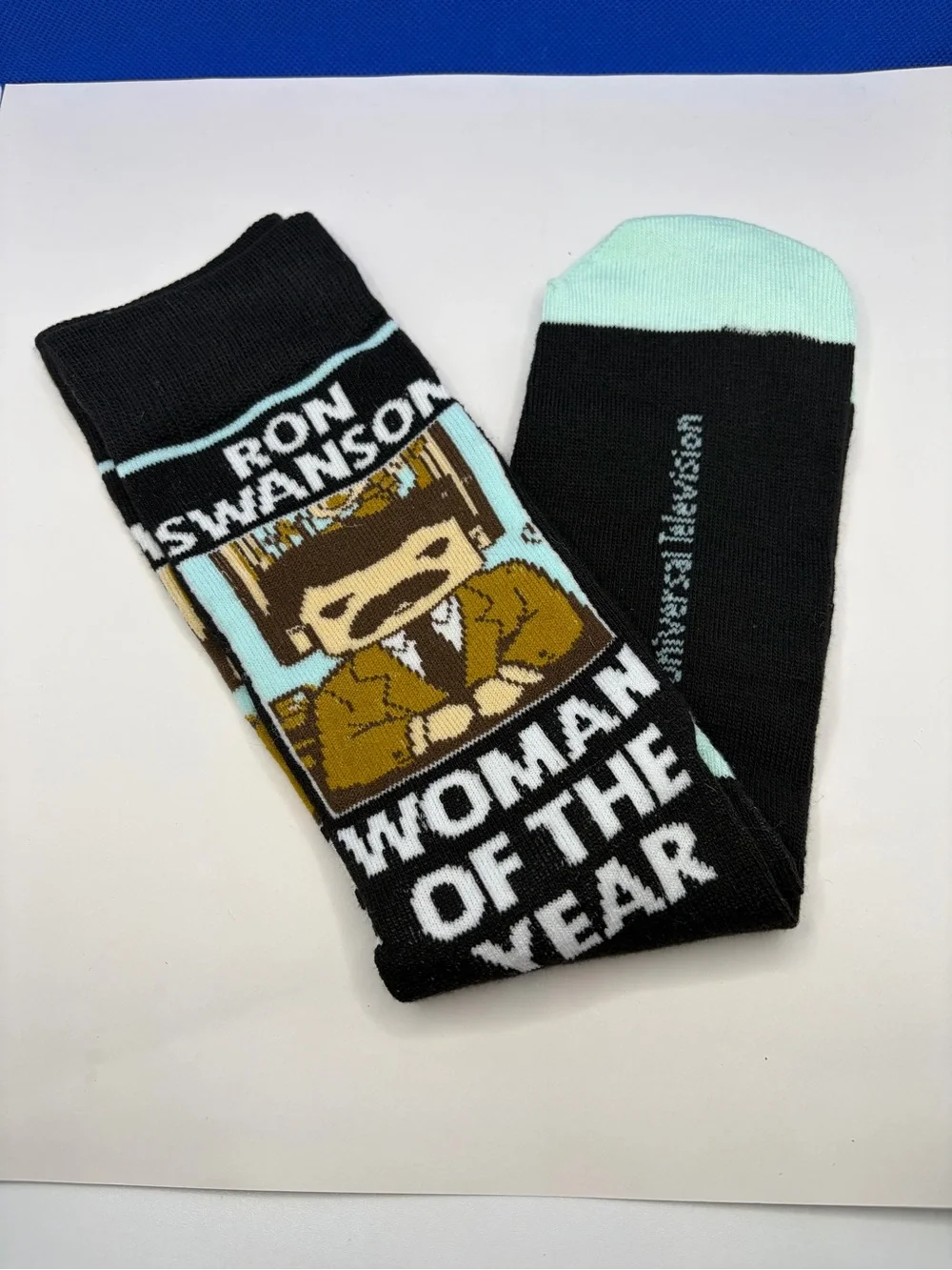 NBC Parks & Recreation Ron Swanson “Woman of the Year” Crew Socks Black One Size